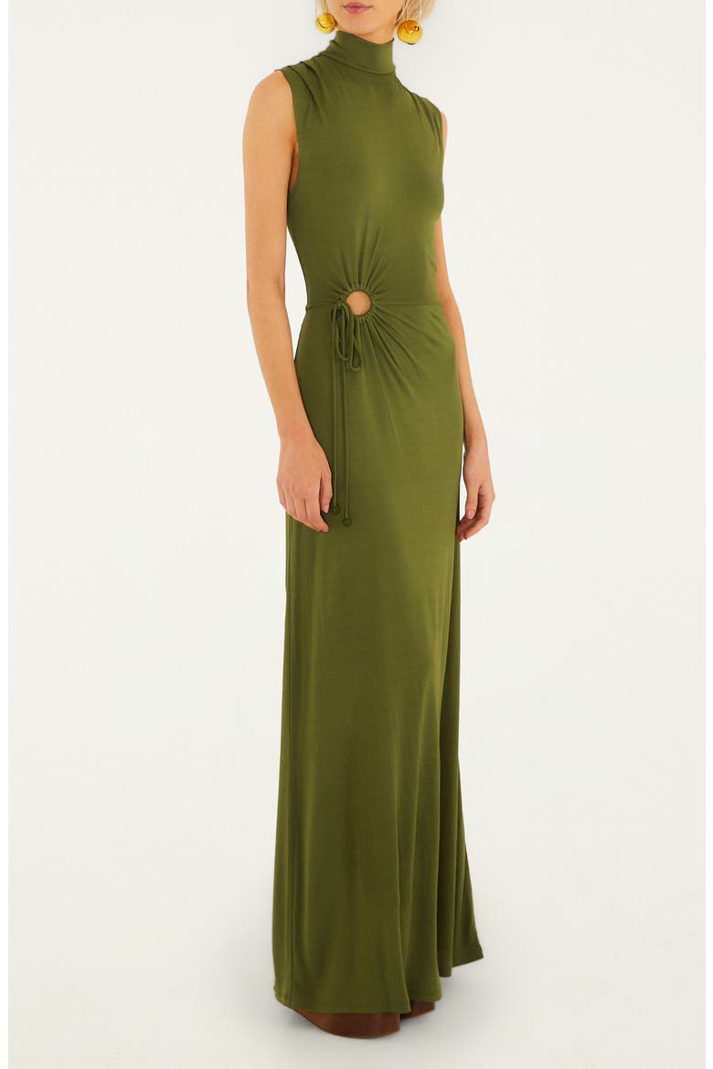 High Neck Cutout Maxi Dress, Alternate, color, DARK GREEN