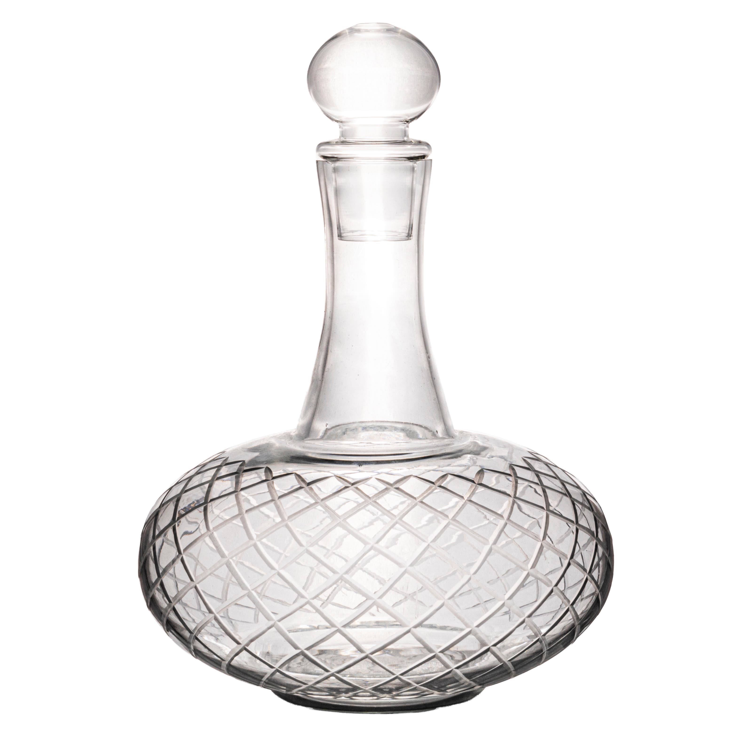 Storied Home 3.5-quart Etched Glass Decanter With Diamond Pattern And Glass Stopper, Clear In Transparent