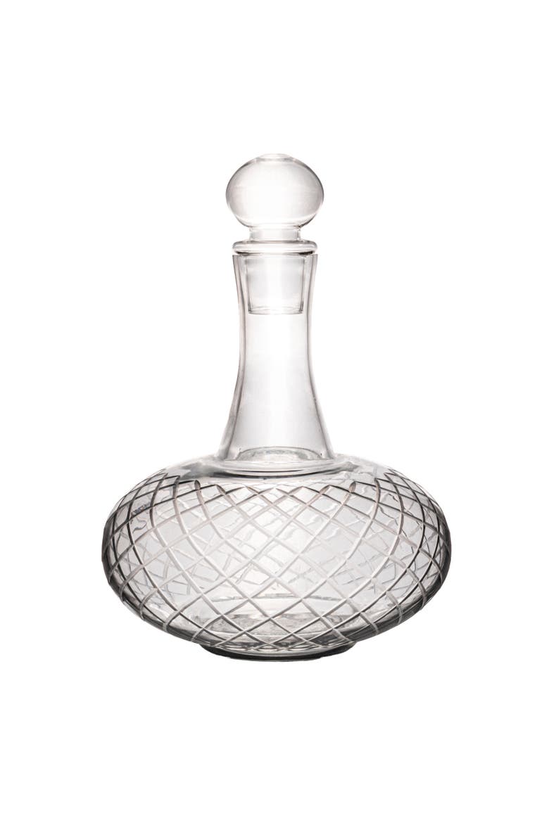 3.5-Quart Etched Glass Decanter with Diamond Pattern and Glass Stopper, Clear, Main, color, Clear