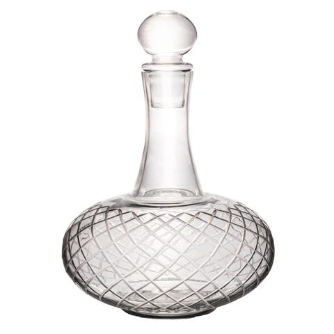 3.5-Quart Etched Glass Decanter with Diamond Pattern and Glass Stopper, Clear