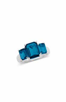 SAVVY CIE JEWELS Emerald Cut Cubic Zirconia 3-Stone Ring