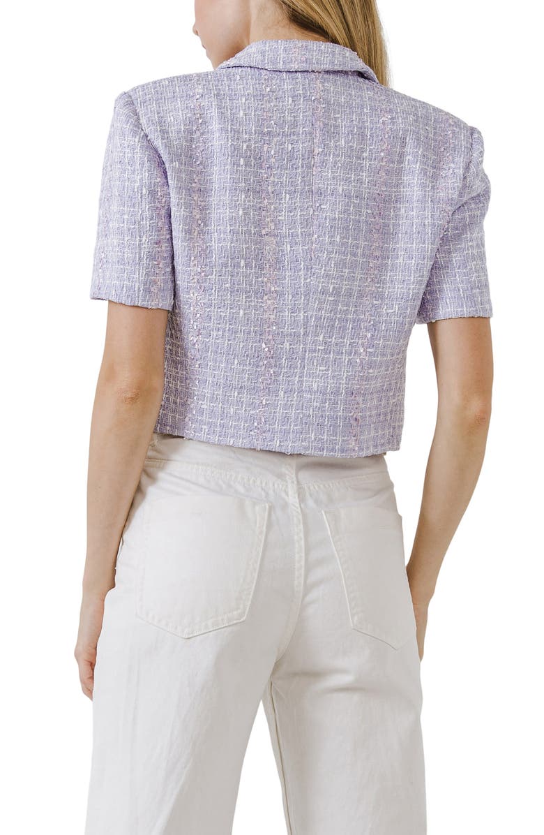 Endless Rose Short Sleeve Crop Tweed Blazer, Alternate, color, Lilac