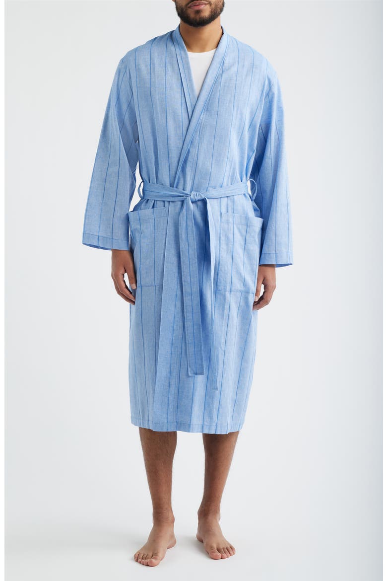 Pinstripe Cotton & Linen Robe, Main, color, BLUE