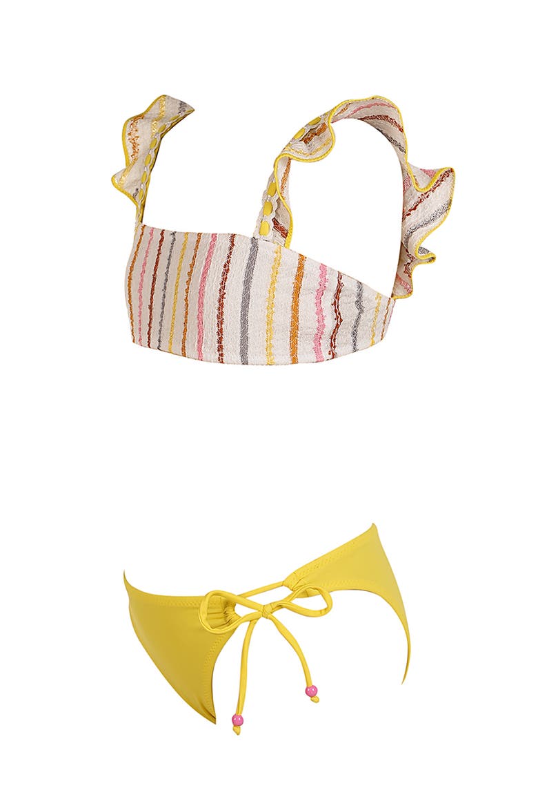Multi-Color Striped Bandeau Two-Piece Bikini, Alternate, color, Beige