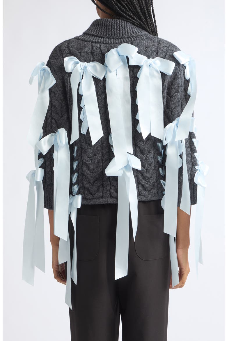 Cobble Bow Cable Knit Wool Cardigan, Alternate, color, GREY