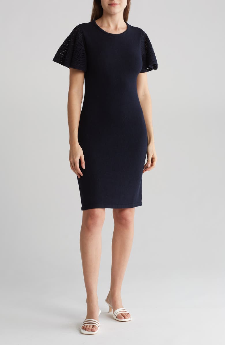 Eliza J Crochet Flutter Sleeve Shift Dress, Main, color,