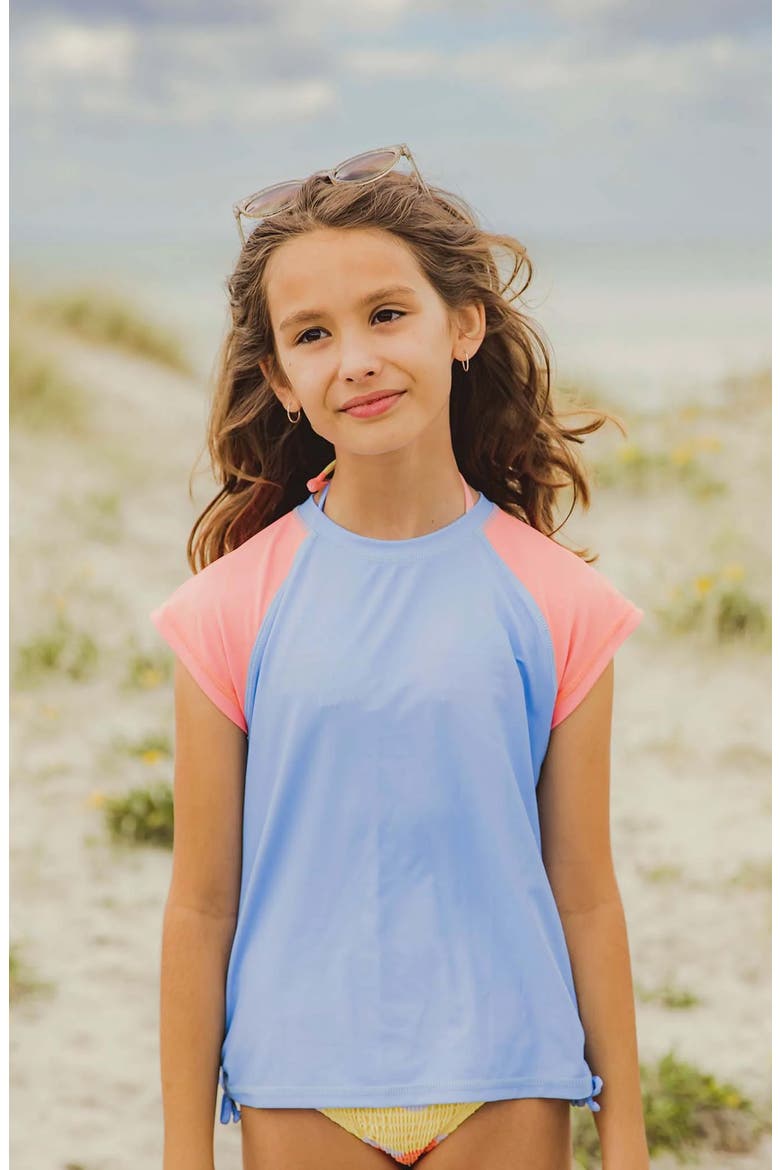 Kids' Cornflower Short Sleeve UPF 50+ Rashguard, Alternate, color, BLUE