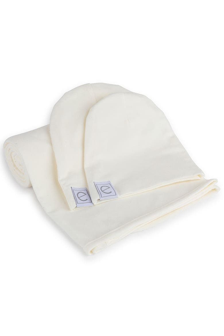 Jersey Knit Cotton Swaddle Blanket and Beanie Gift Set, Main, color, Ivory