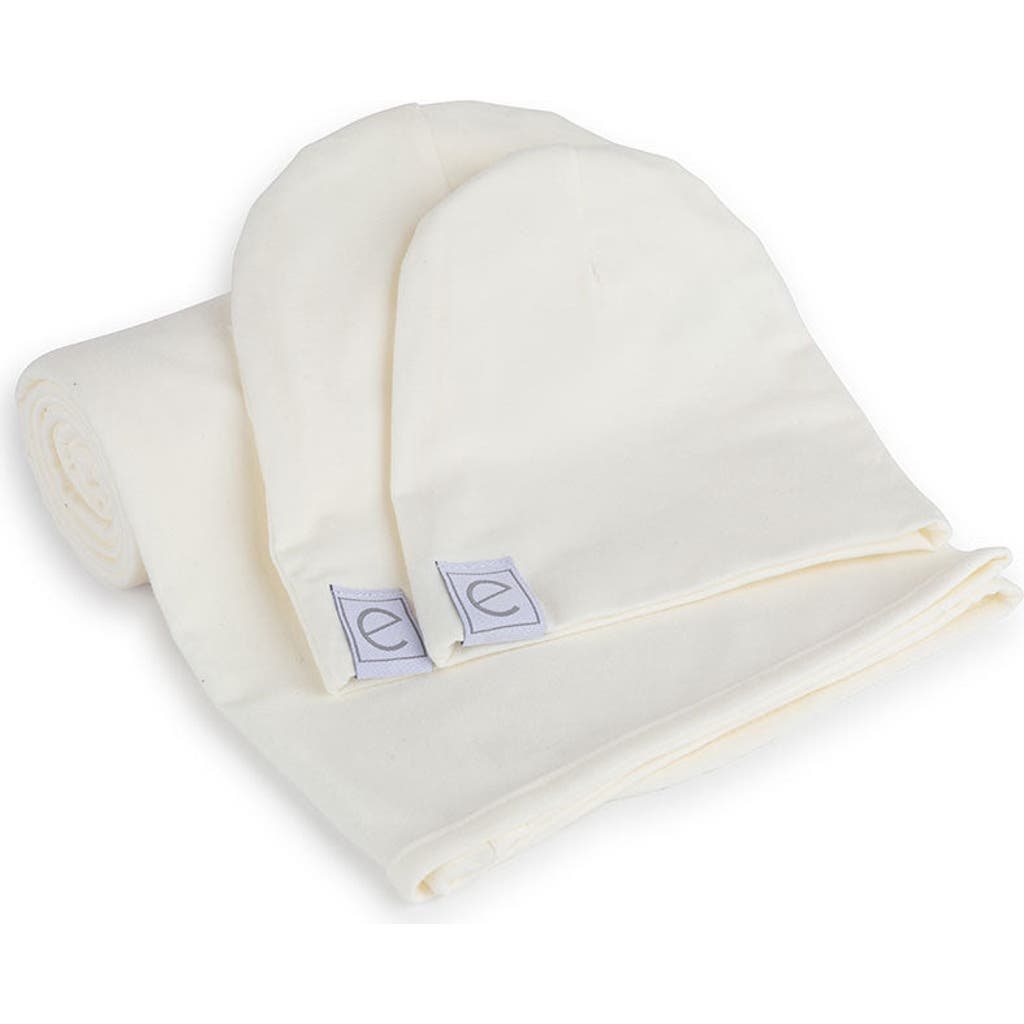 Ely's & Co. Jersey Knit Cotton Swaddle Blanket And Beanie Gift Set In Ivory