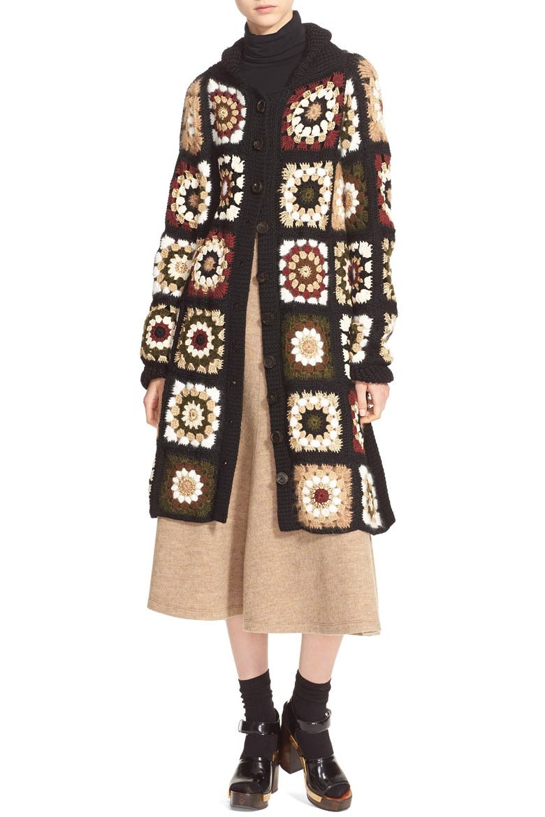 'Granny Square' Mixed Media Cardigan, Alternate, color, BLACK/ MULTI