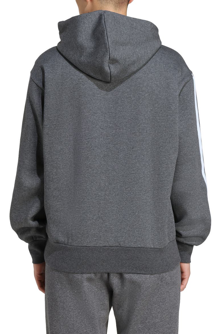 Essential 3-Stripes Fleece Hoodie, Alternate, color, DARK GREY HEATHER/ WHITE