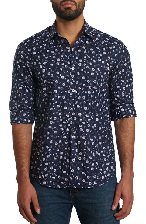 Trim Fit Floral Cotton Button-Up Shirt