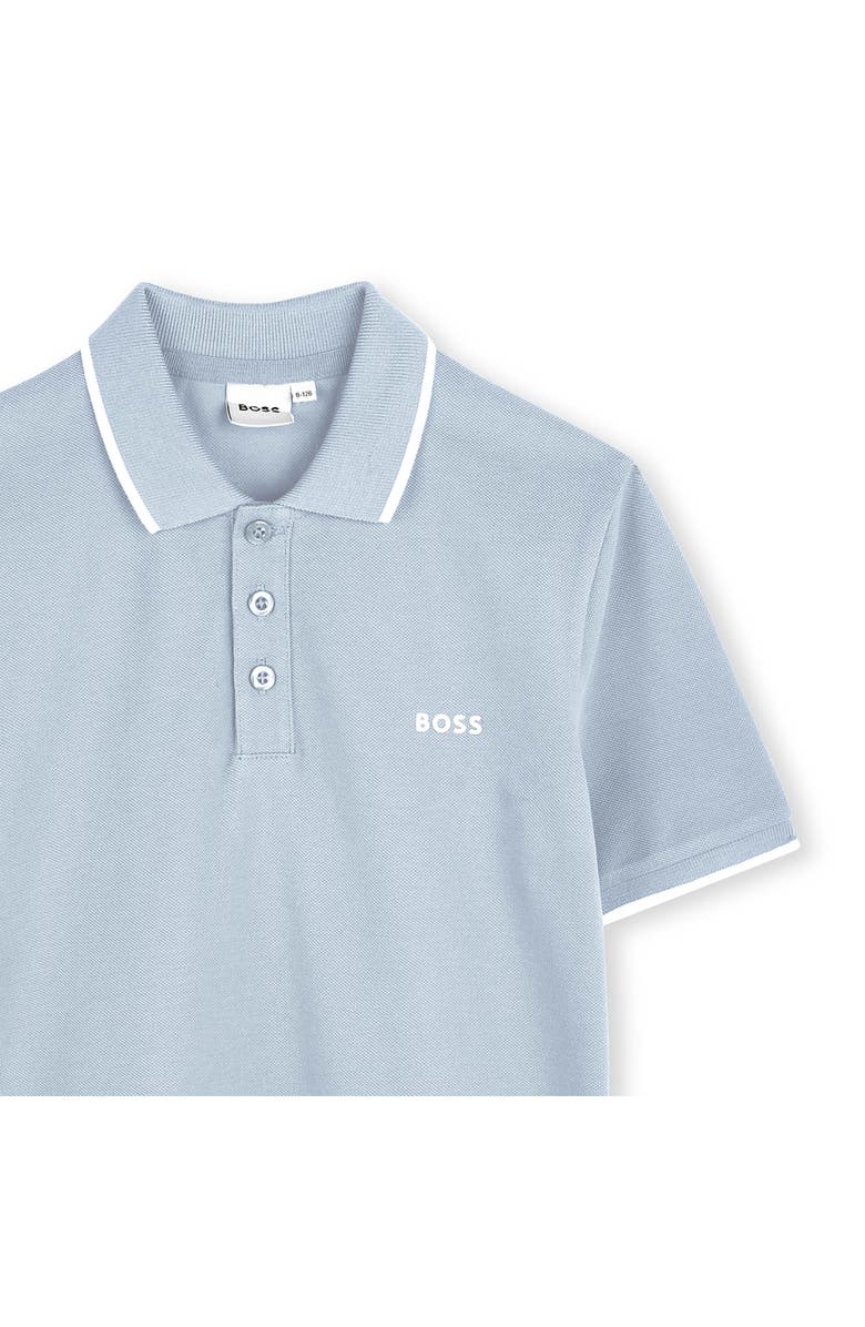 BOSS Kidswear Kids' Tipped Stretch Cotton Piqué Polo, Alternate, color, Pale Blue