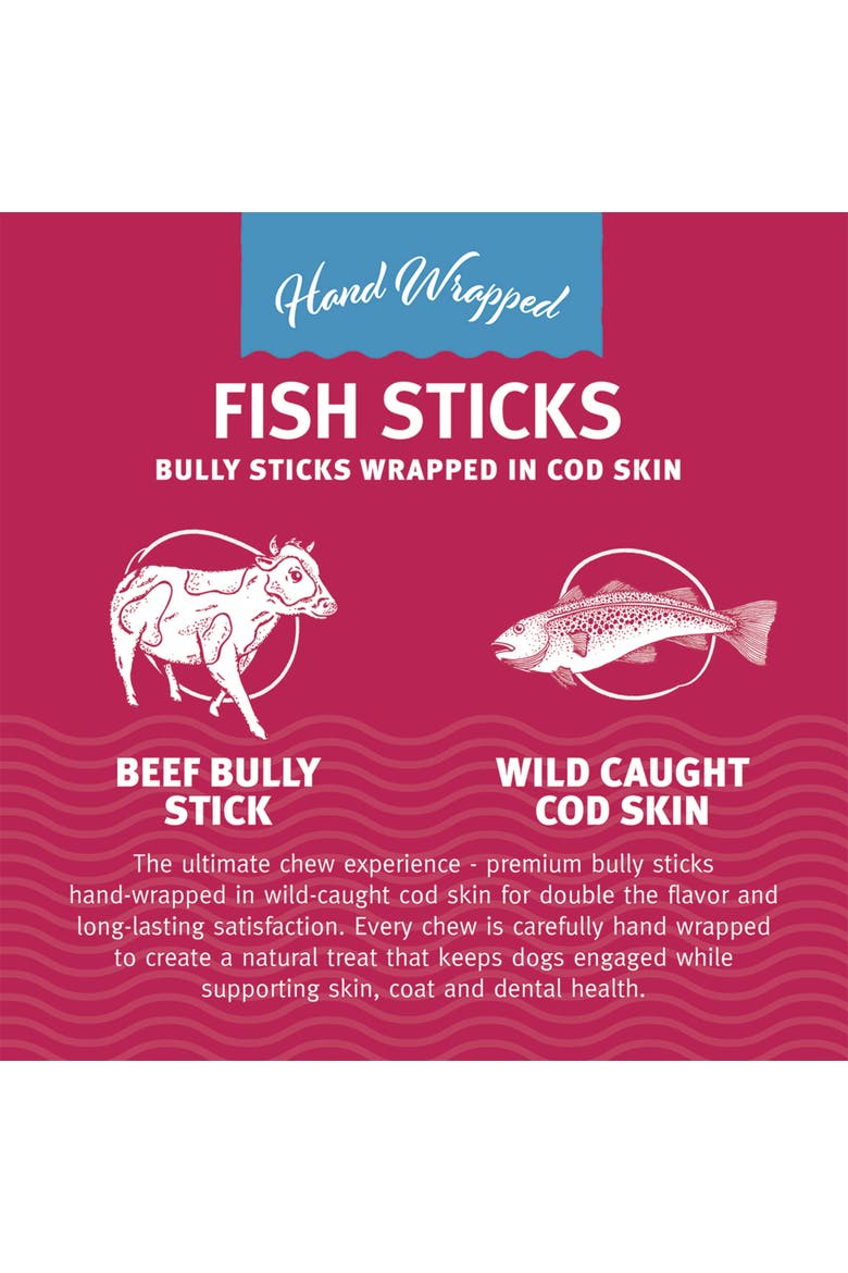 Fish Sticks - Bully Stick Wrapped In Cod Skin - 10 Pack, 12 Inch, Alternate, color, Multicolored