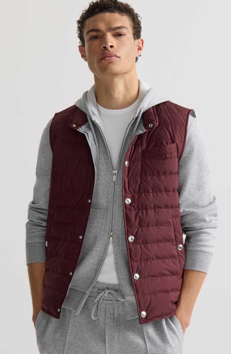 Brunello Cucinelli Lightweight techno fabric down vest, Alternate, color, Burgundy