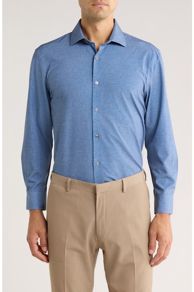 Slim Fit Performance Tech Button Front Shirt, Main, color, NAVY