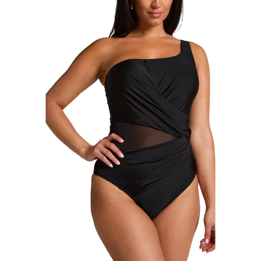 Hunkemoller Shaping Shell Mesh Swim Suit In Black