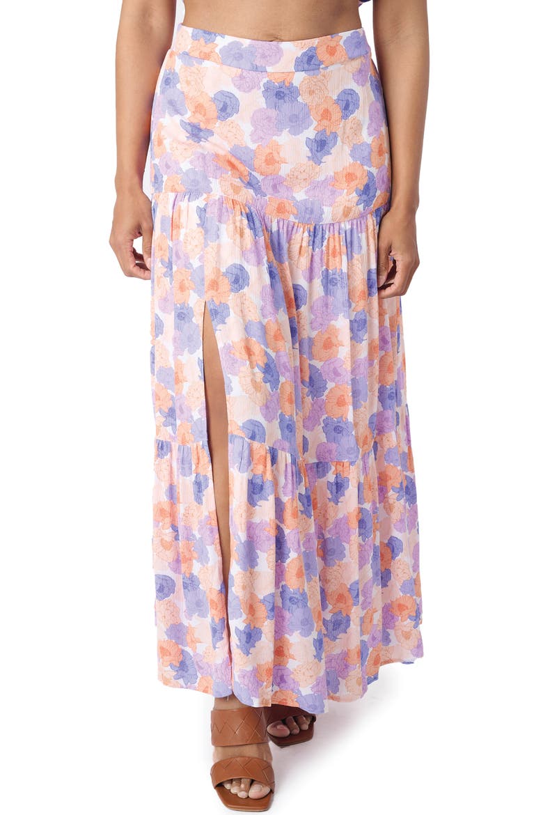 Tiered Slit Maxi Skirt, Main, color, POPPY PRINT