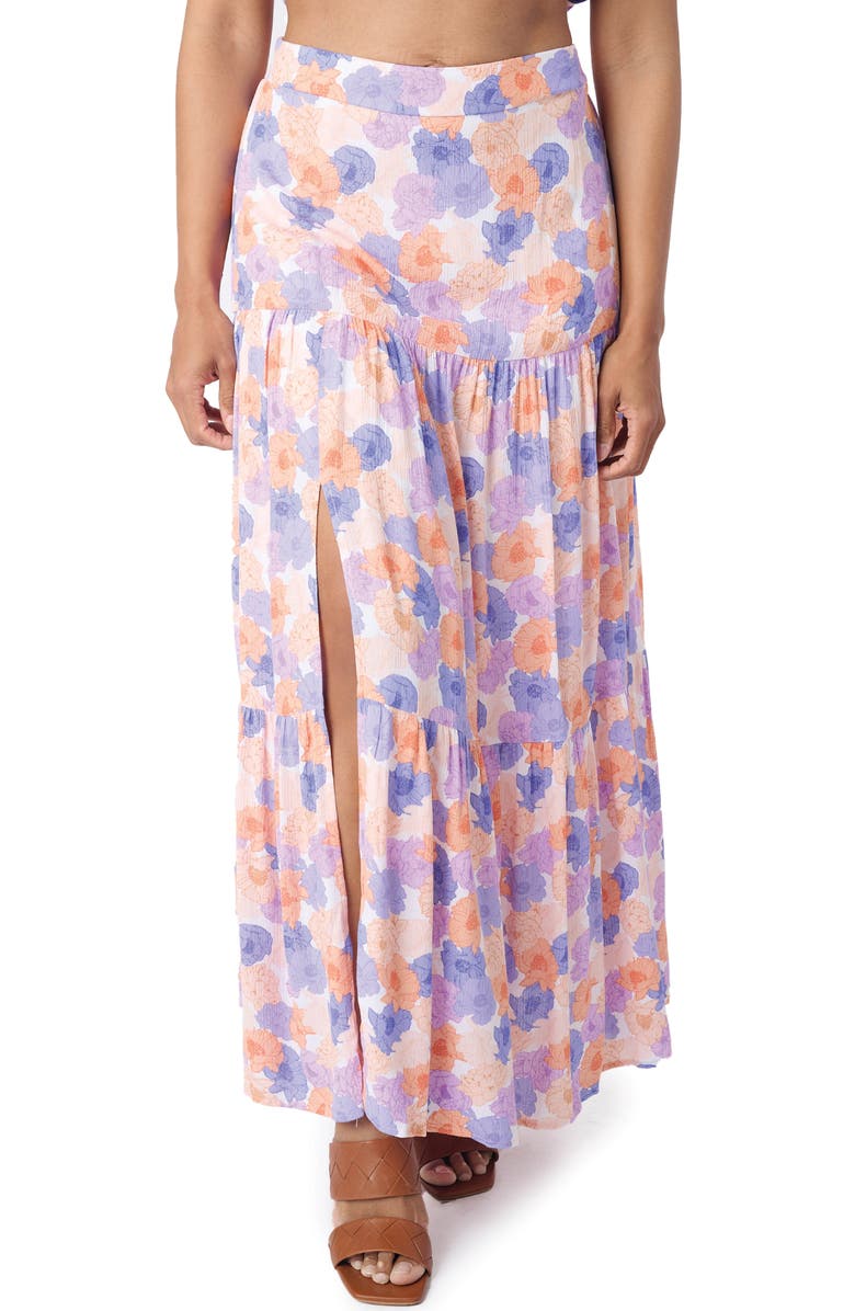 GIBSONLOOK Tiered Slit Maxi Skirt, Main, color, Poppy Print