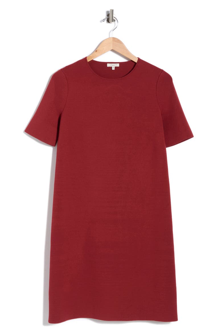 Short Sleeve Matte Crepe Shift Dress, Alternate, color, SCARLET