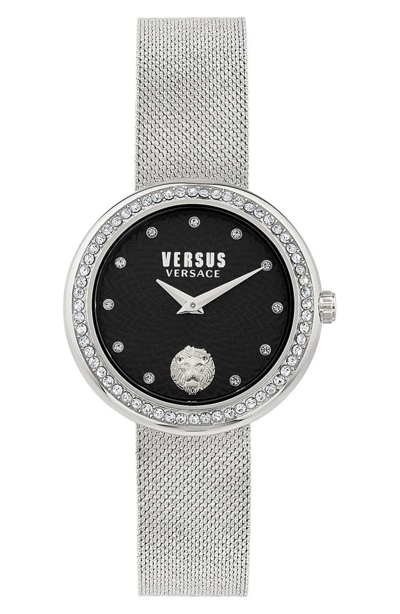 VERSUS Versace Lea Crystal Mesh Strap Watch, 35mm, Main, color, Stainless Steel