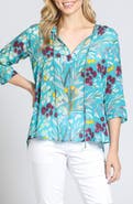 APNY Print Tassel Split Neck Chiffon Top