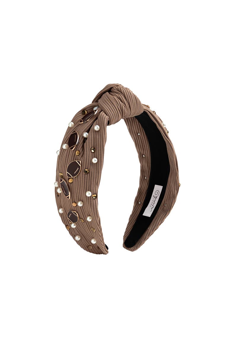 Football Pearl Headband, Main, color, Camel