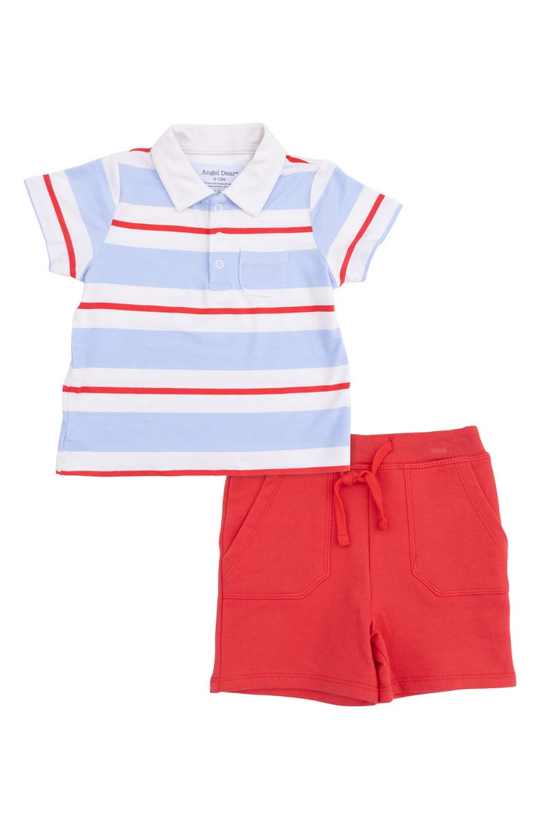 Angel Dear Kids' Preppy Rugby Polo Shirt & Shorts Set Baby & Toddler), Main, color, Blue Red