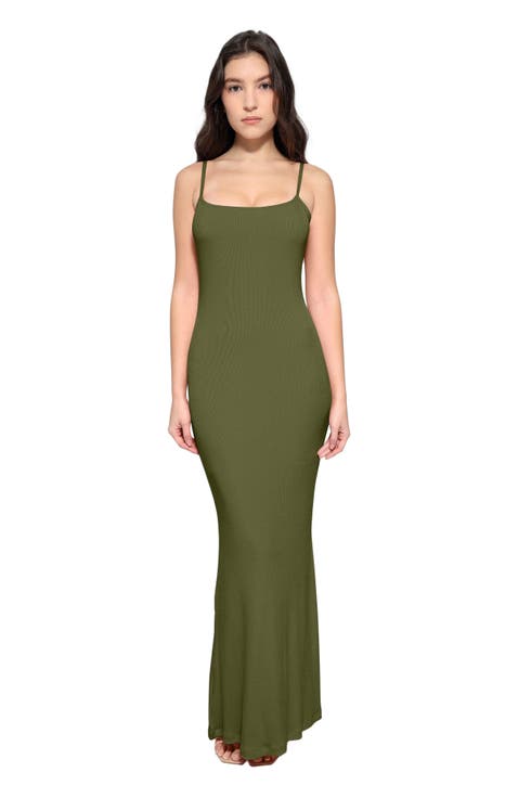 Built-in Shapewear Modal Wide Scoop Neck Slip Maxi Dress