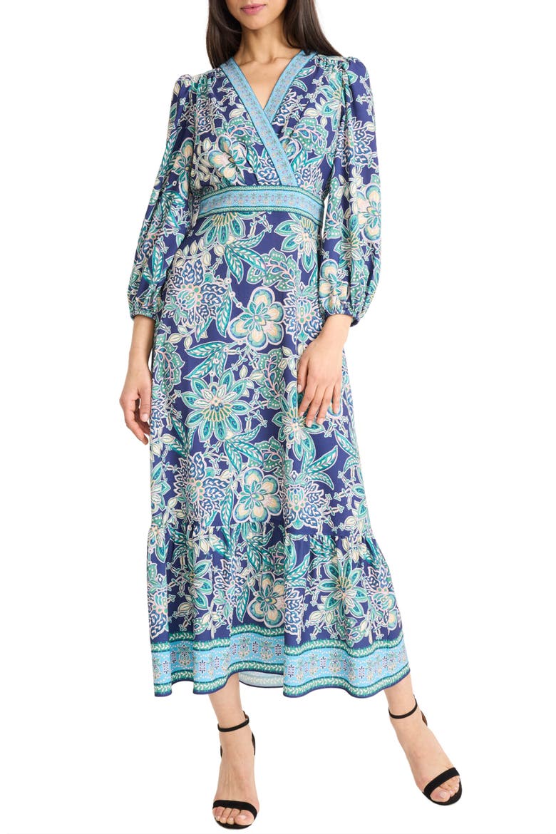 Print Balloon Sleeve Maxi Dress, Main, color, NAVY/ BLUE