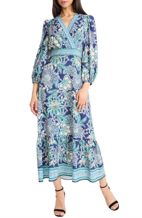 Print Balloon Sleeve Maxi Dress