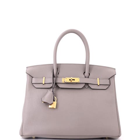 Birkin Handbag Grey Novillo with Gold Hardware 30