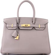 Pre-Owned Hermes Birkin Handbag Grey Novillo with Gold Hardware 30