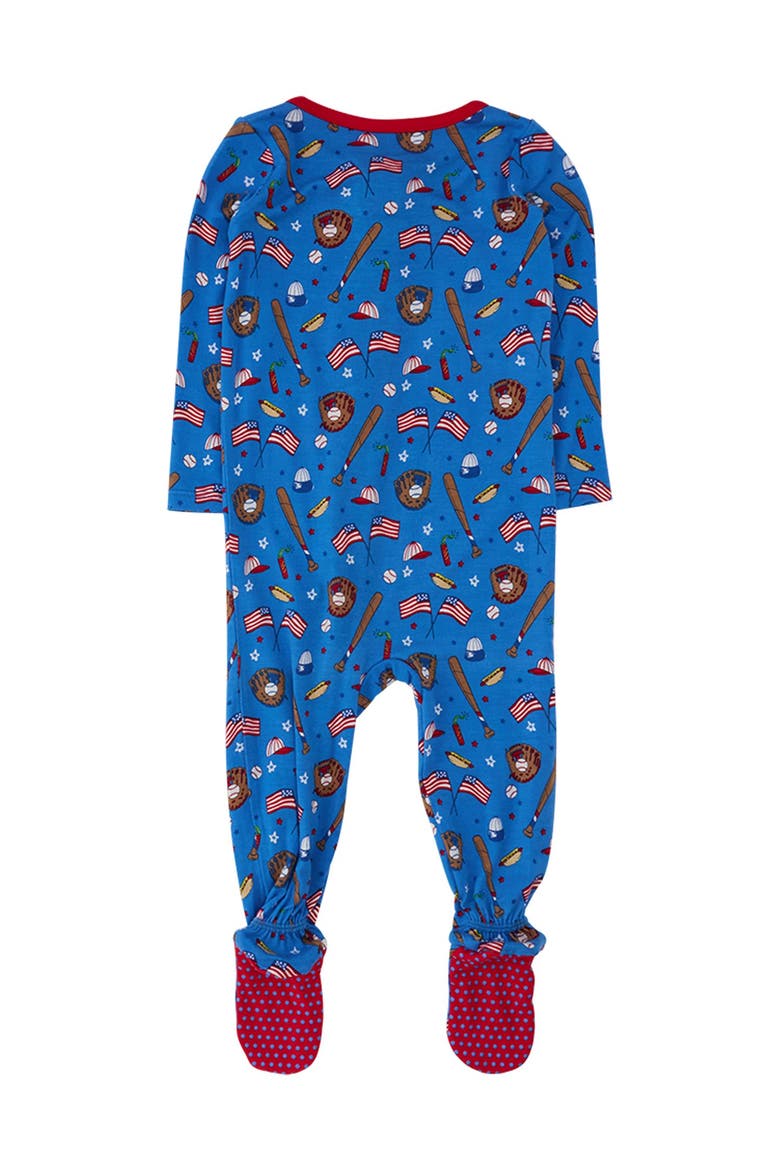 SoftSnooze Gender Inclusive One Piece Footie Pajamas, Alternate, color, Blue Stars & Strikes