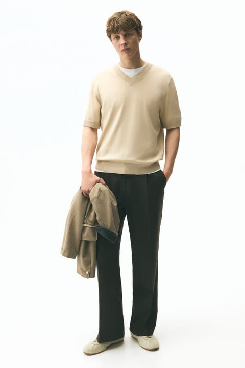 Regular Fit Fine-knit V-neck T-shirt