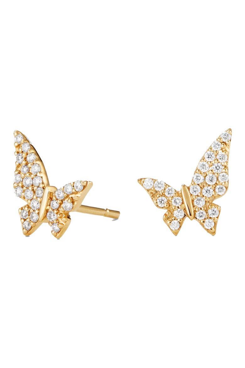 Mini Butterfly Pavé Diamond Stud Earrings, Main, color, YELLOW GOLD