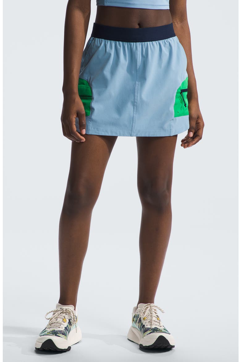 Trailwear OKT Long Haul Skort, Main, color, STEEL BLUE/ OPTIC EMERALD