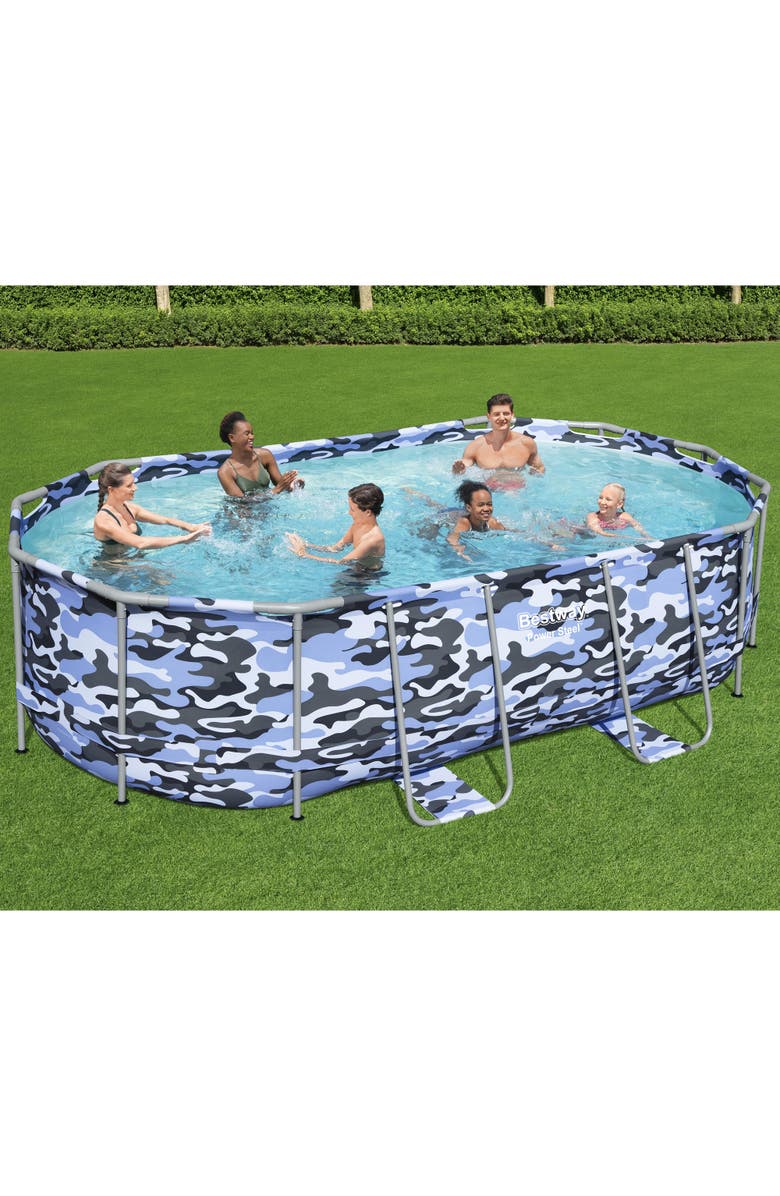 Bestway Steel Pro Max Oval Pool Set 14' X 8'2" X 39.5" Blue Camopump & Ladder, Alternate, color, 
