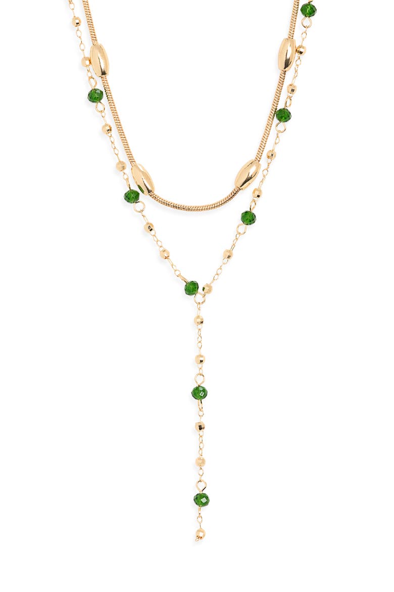Crystal Layered 'Y' Necklace, Main, color, GREEN