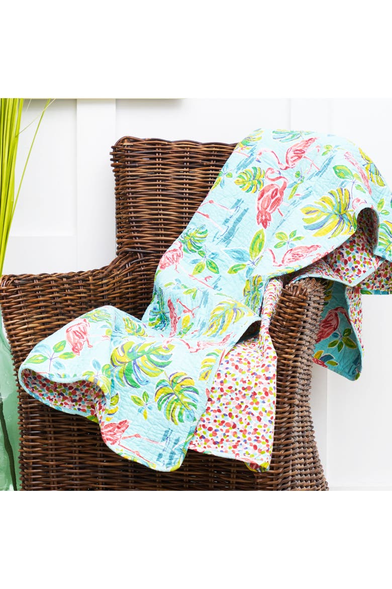 48" x 58" Flamingo Garden Tropical Beach Ocean Themed Large Machine Washable Cotton Accent Accent Throw Blanket, Alternate, color, Pink