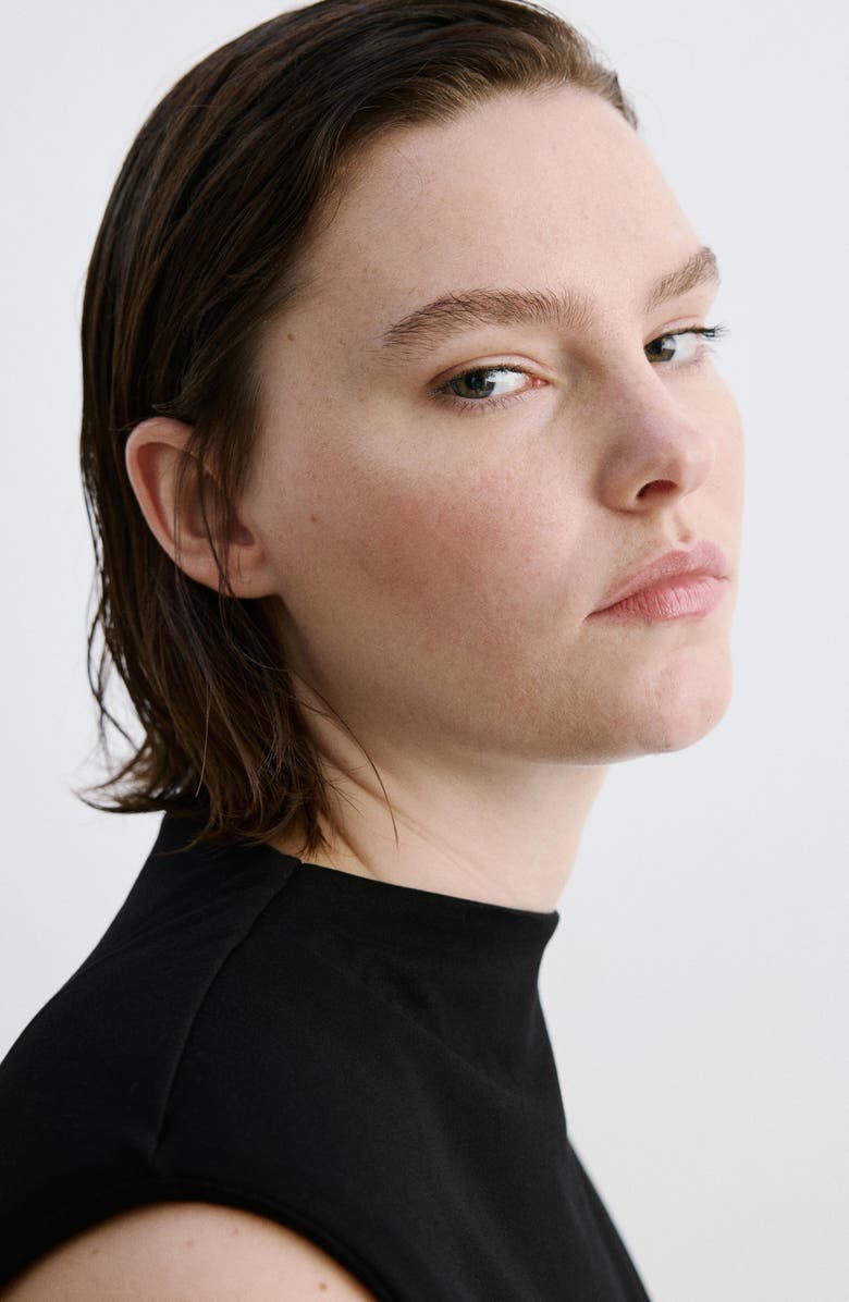 MANGO Sleeveless Flare Top with Shoulder Pads, Alternate, color, Black