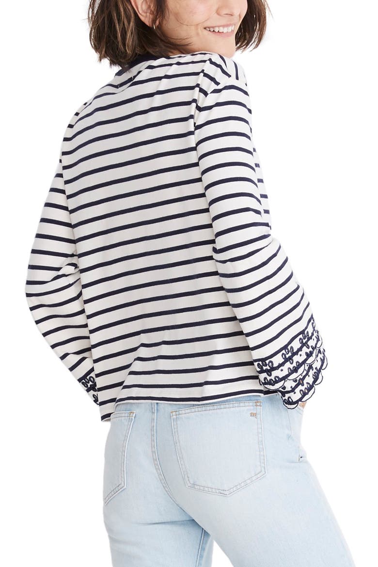 Baker Stripe Eyelet Embroidered Tier Sleeve Tee, Alternate, color, PEARL IVORY SOCOTRA STRIPE