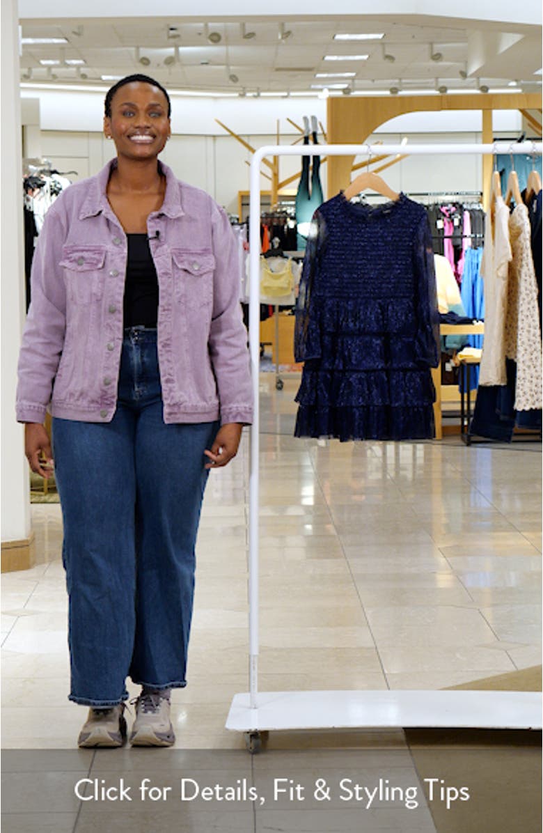 Kids' Metallic Plissé Long Sleeve Tiered Party Dress, sales video thumbnail