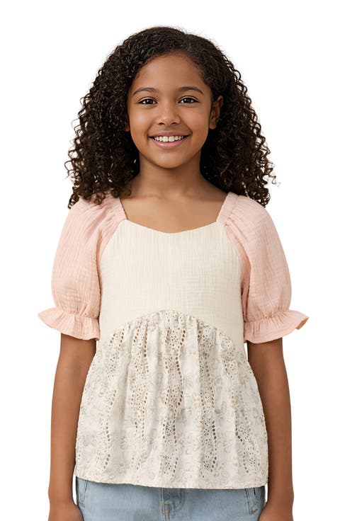 Kids' Colorblock Eyelet Puff Sleeve Top (Big Kid)
