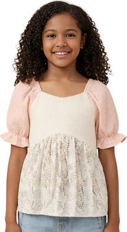 Hayden Girls Kids' Colorblock Eyelet Puff Sleeve Top