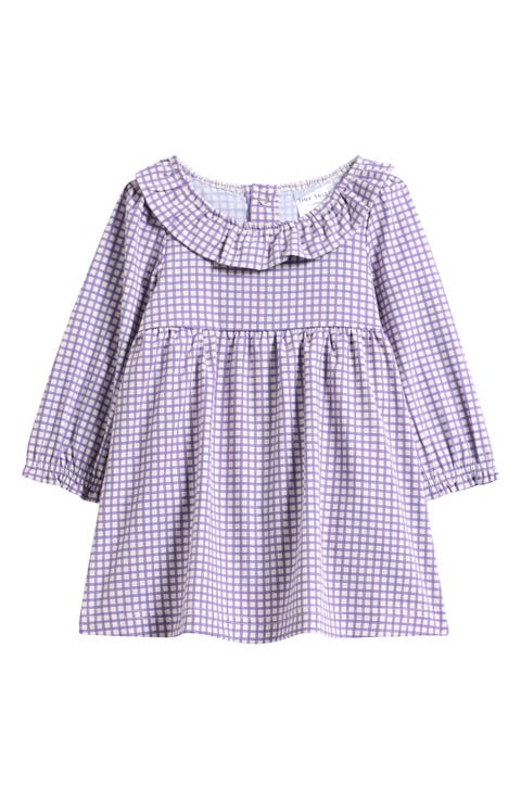 Check Long Sleeve Frill Neck Dress (Baby)
