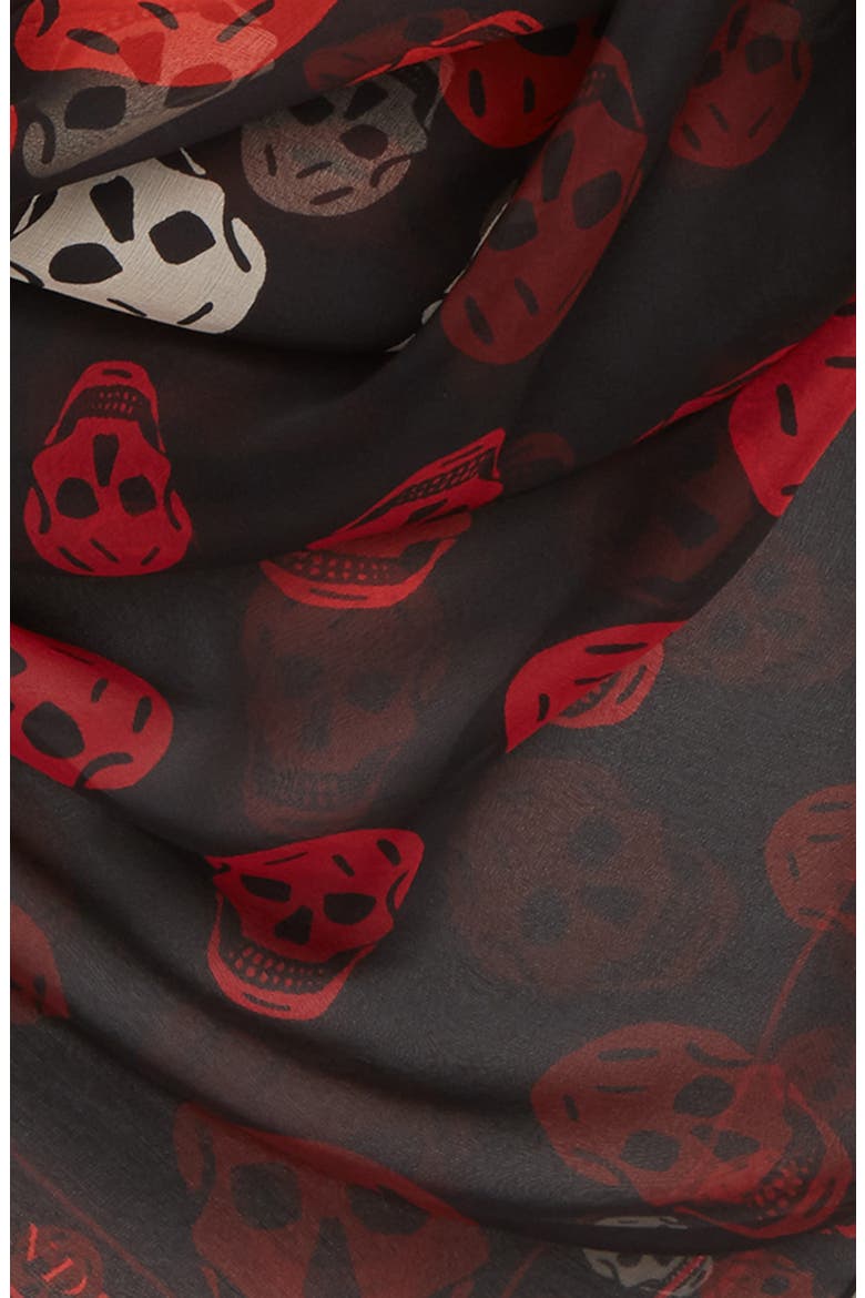 Alexander McQueen Skull Print Chiffon Scarf, Alternate, color, BLACK/ BORDEAUX