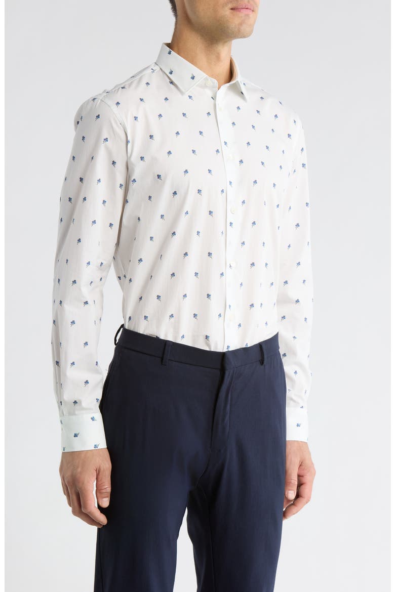 Tailored Fit Floral Organic Cotton Dress Shirt, Alternate, color, WHITE