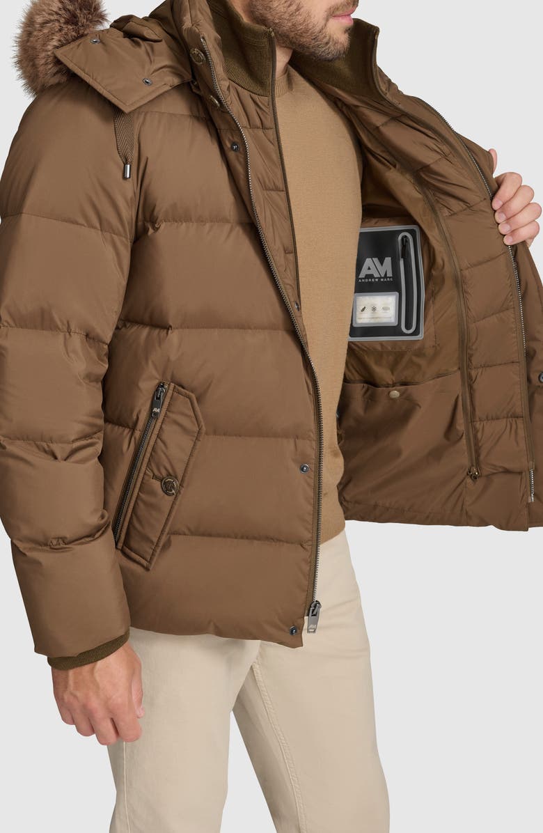 Andrew Marc Forster Down Coat with Removable Bib & Hood, Alternate, color, Cappucino