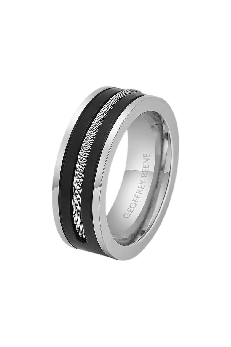 Men's Stainless Steel Inset Wire Band Ring, Main, color, BLACK